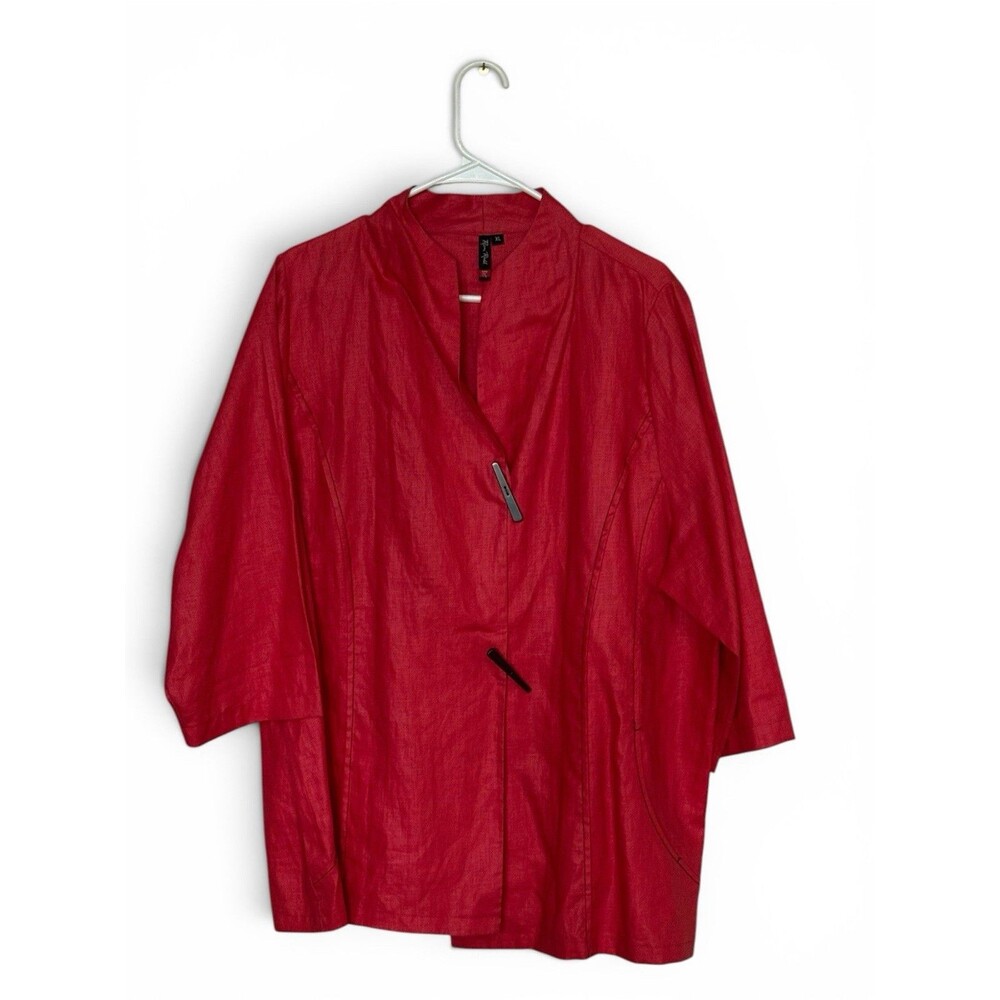 Roni Rabl Red Artsy Linen Tunic Top Chopstick Buttons XL